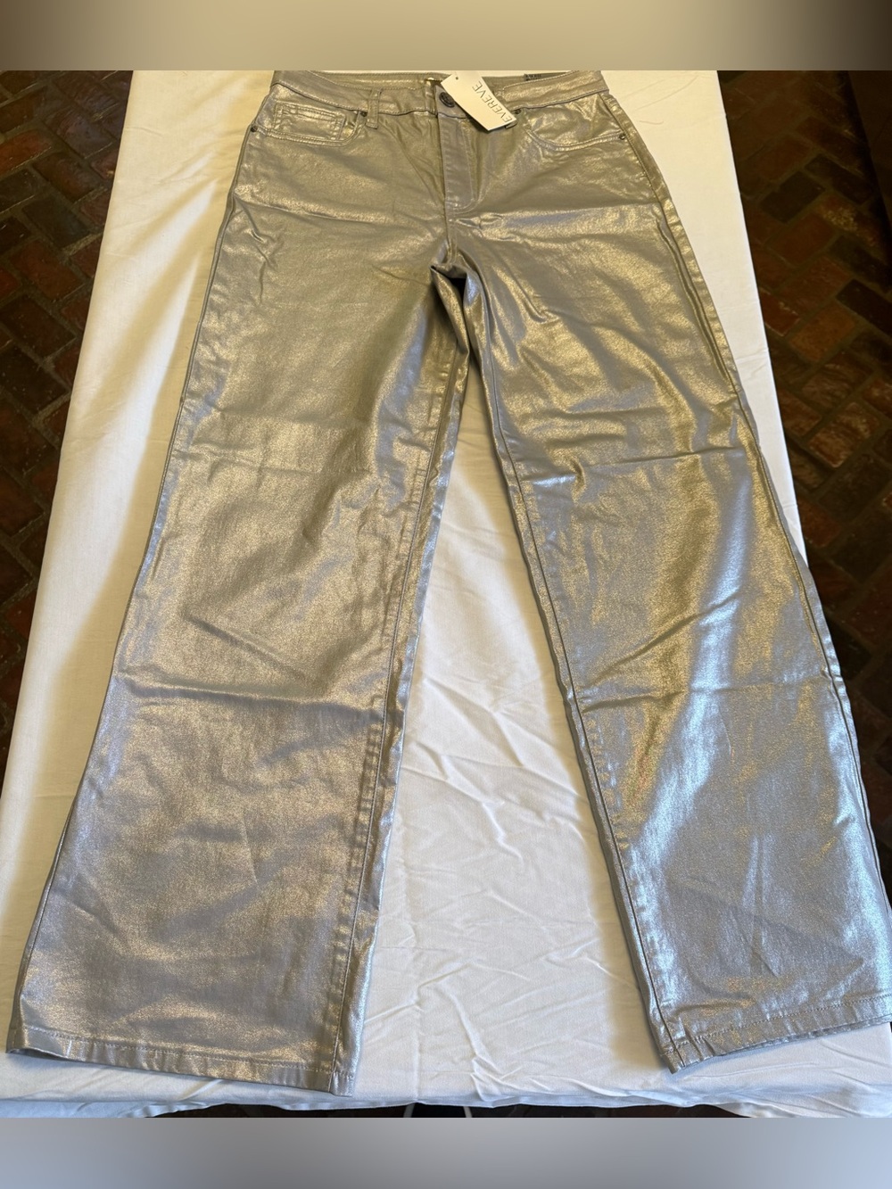 NWT KUT From The Kloth Miller High Rise Wide Leg Silver Metallic Jeans size 8